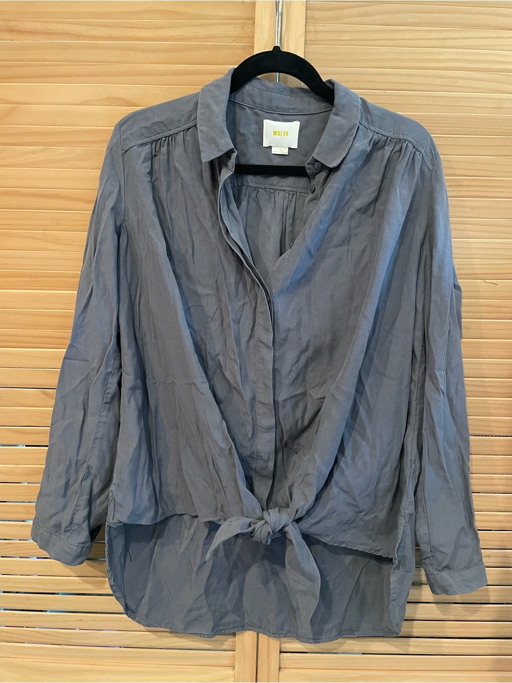 Maeve Gray Tie-Front Button Shirt - Women's Top